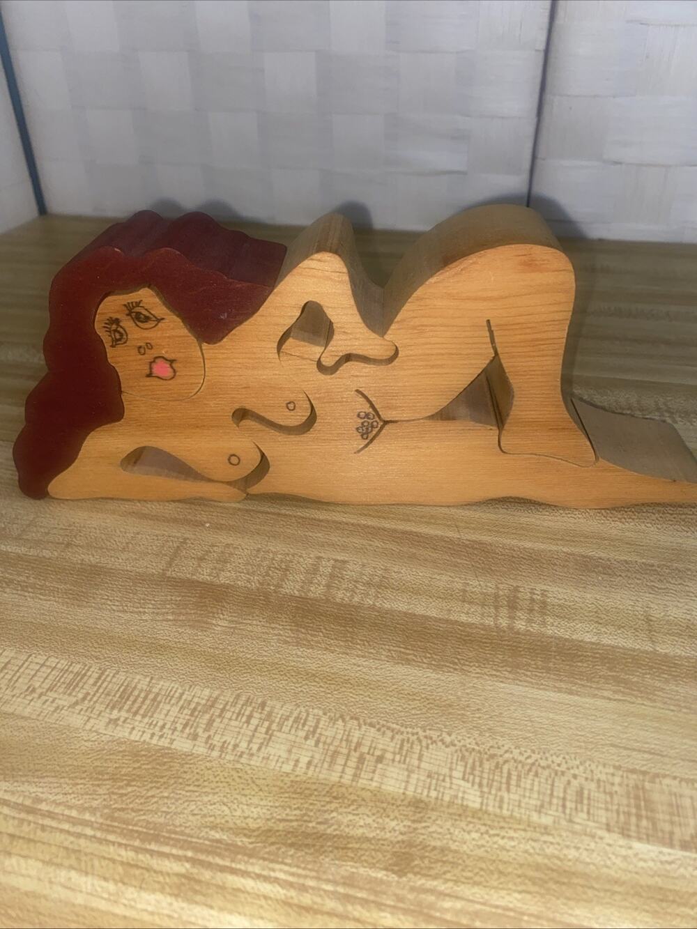 Vintage Eroticas Wood Puzzle Sculpture Nude Female Handmade Signed by Artist ‘84